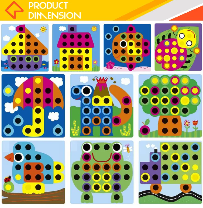 Intelligent DIY Toy 46PCS Button Nail 10 Set Animals Pattern Wooden 3D Jigsaw Puzzle Toy for Kids