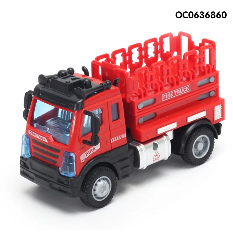Wholesale Construction 4 Pieces Red Pullback Model Toy Car 1: 64 Plastic Fire Engine Truck Toy Set