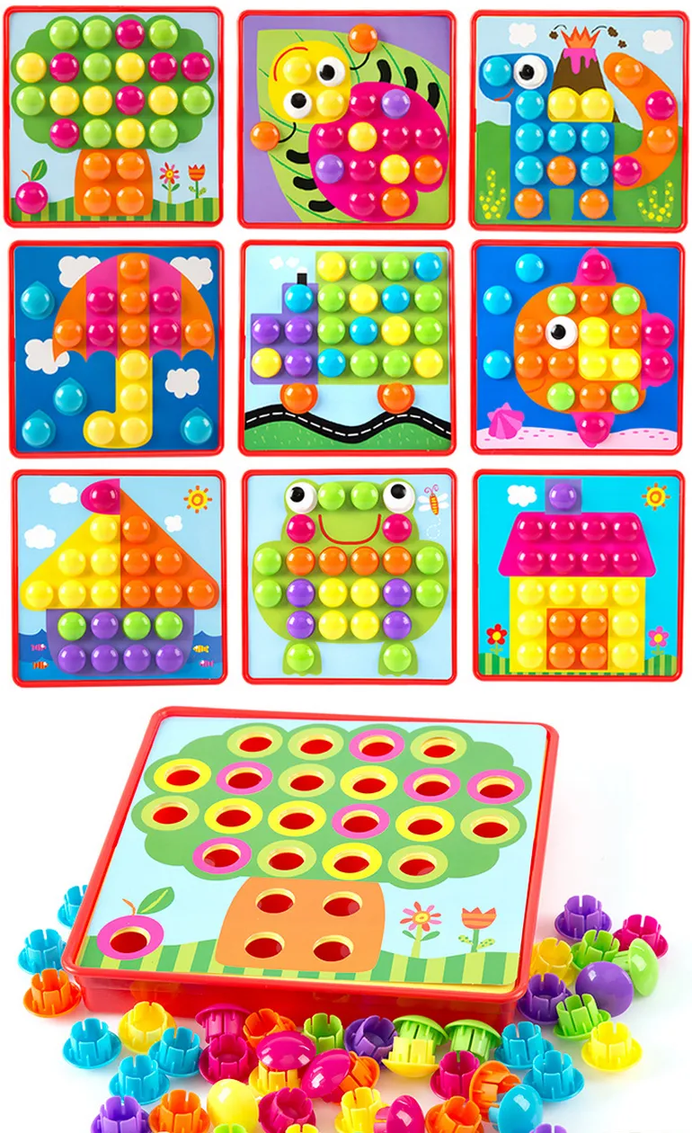 Intelligent DIY Toy 46PCS Button Nail 10 Set Animals Pattern Wooden 3D Jigsaw Puzzle Toy for Kids