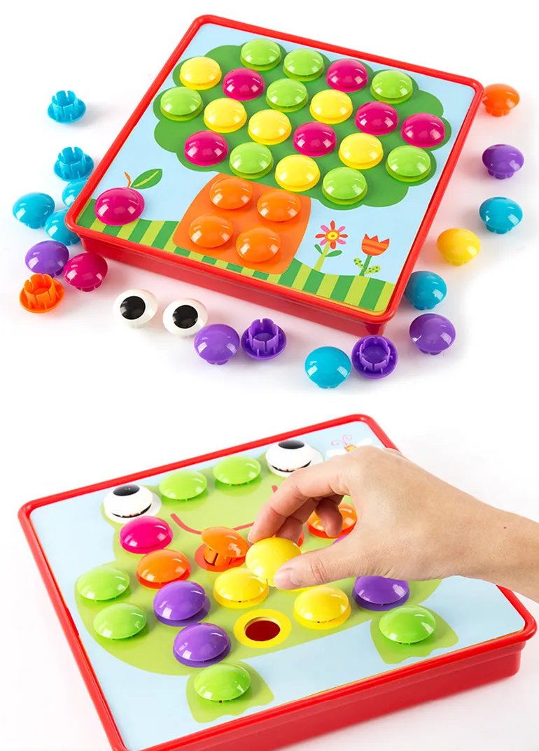 Intelligent DIY Toy 46PCS Button Nail 10 Set Animals Pattern Wooden 3D Jigsaw Puzzle Toy for Kids