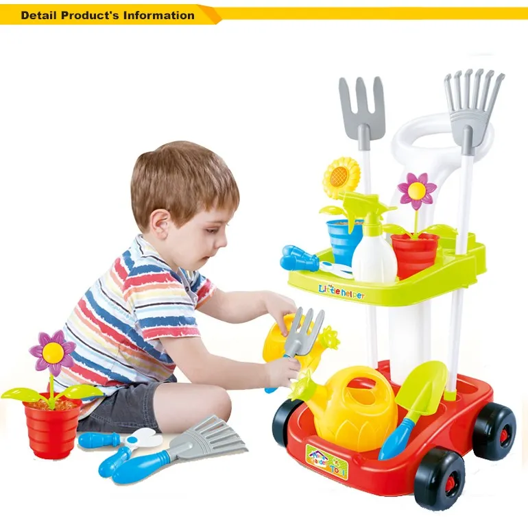 Home Pretend Play Plastic Cleaning Cart Vacuum Cleaner Trolley Tools Toy for Kids