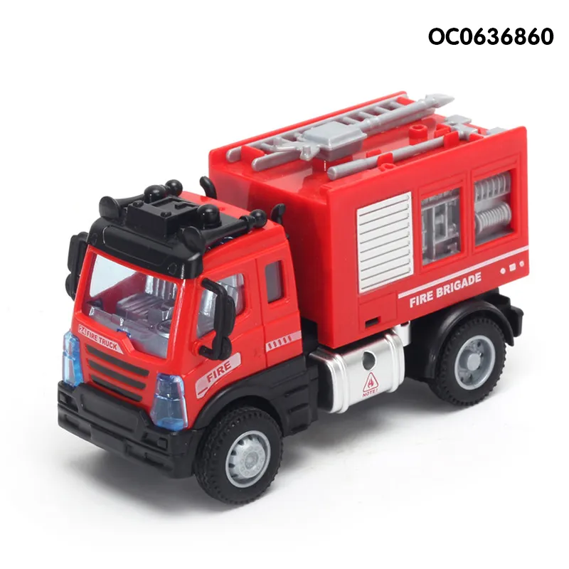 Wholesale Construction 4 Pieces Red Pullback Model Toy Car 1: 64 Plastic Fire Engine Truck Toy Set