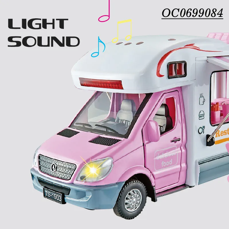 Wholesale 1/24 Mini Diecast Model Children's House Dining Car Toy with Light Music