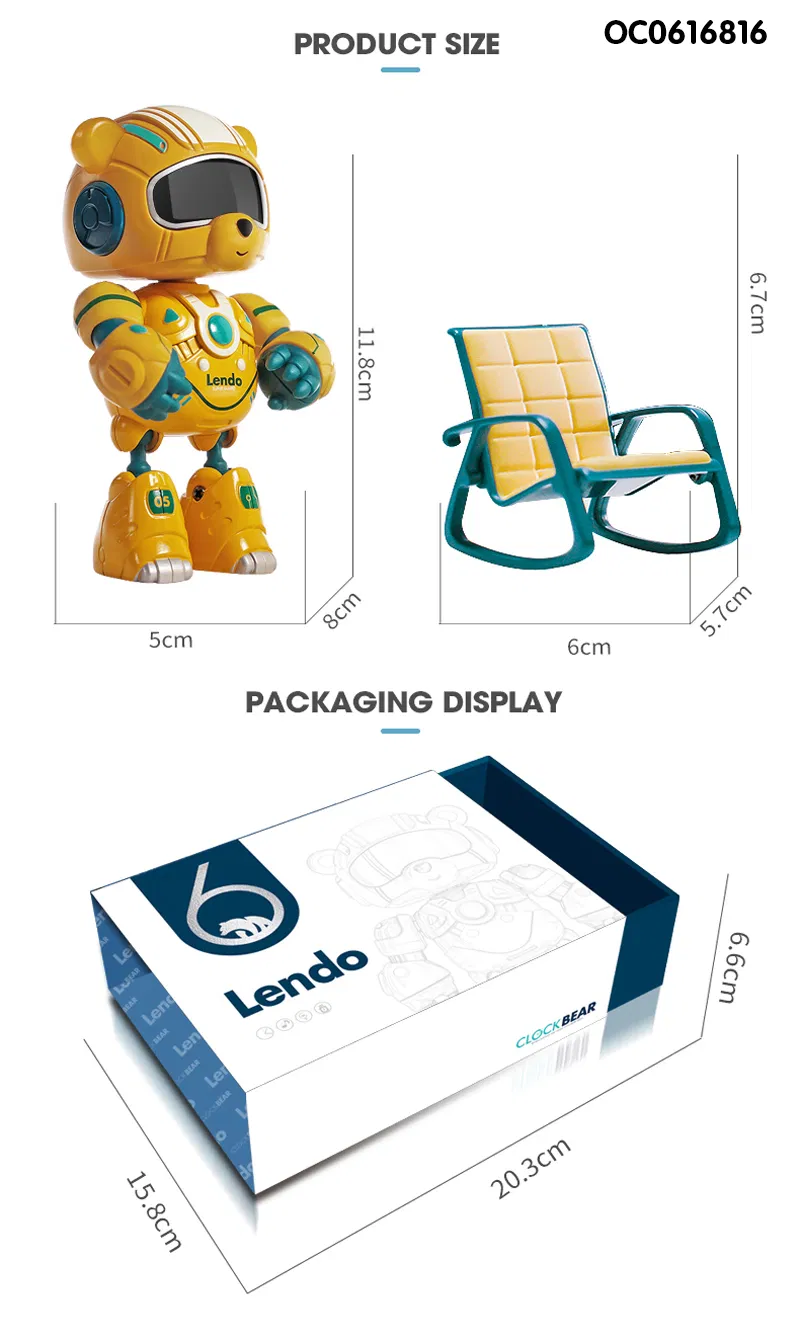 Wholesale Toy Plastic Intelligent Fashion Bear Robot Alarm Clock for Kids with Light Sound