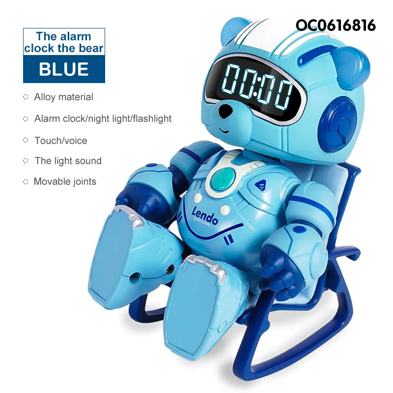 Wholesale Toy Plastic Intelligent Fashion Bear Robot Alarm Clock for Kids with Light Sound