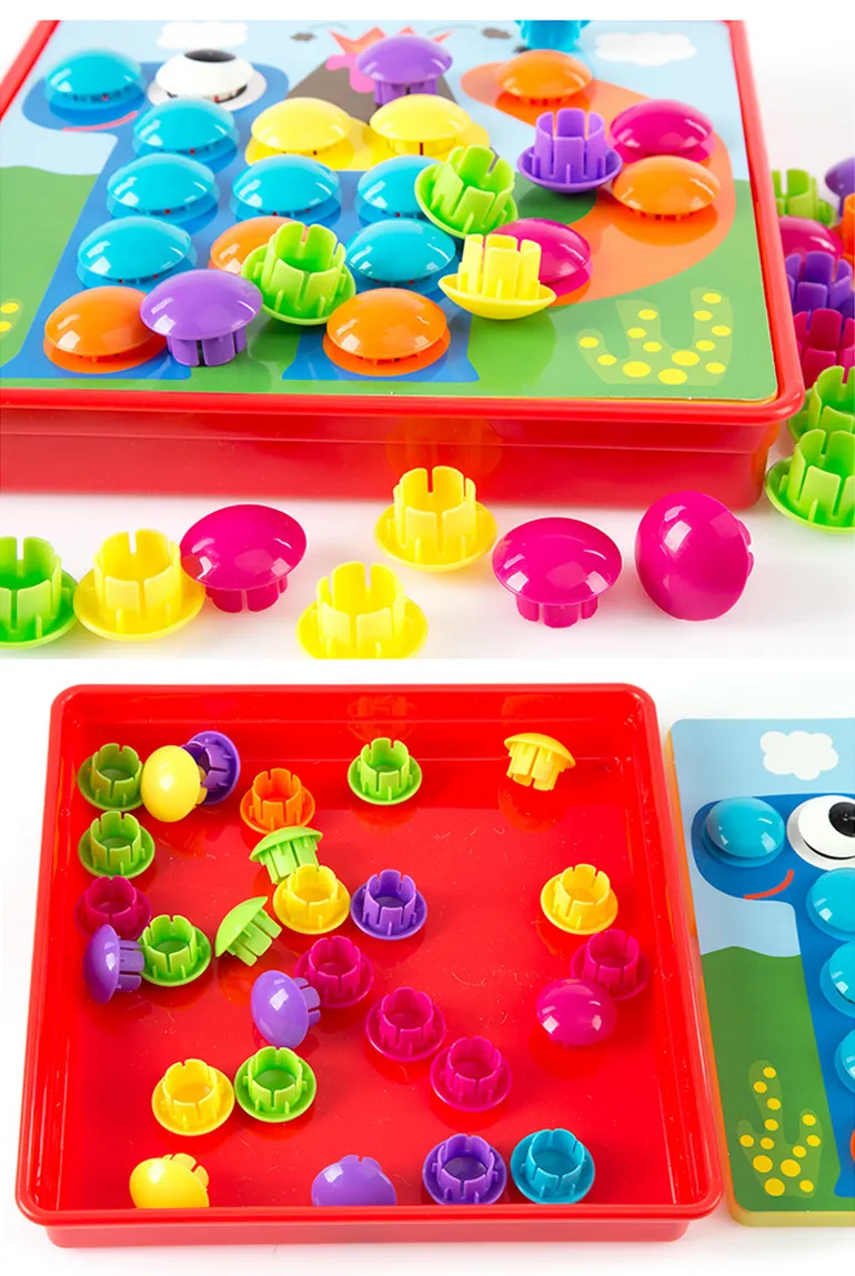 Intelligent DIY Toy 46PCS Button Nail 10 Set Animals Pattern Wooden 3D Jigsaw Puzzle Toy for Kids