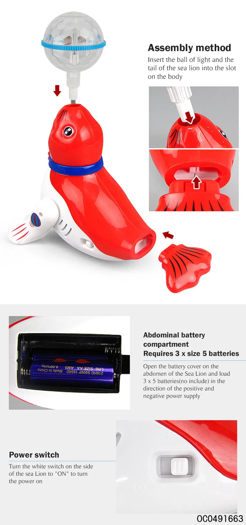 Wholesale Hot Selling Battery Operated Cheap Plastic Animal Electric Sea Lion Music and Lights Toy for Kids