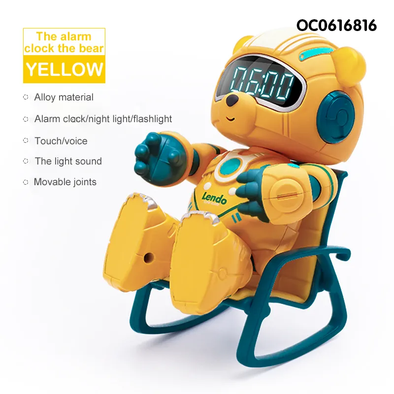 Wholesale Toy Plastic Intelligent Fashion Bear Robot Alarm Clock for Kids with Light Sound