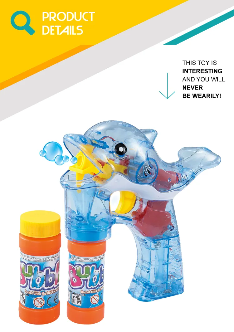 2 Bottles of Bubble Liquid Blue Pink Mixed Toy Fish Bubble Gun with Light and Sound