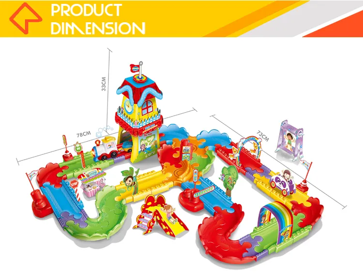 Children Funny Kingdom Assembly 8 Different Race Car Track Battery Car for Kids with Light Music