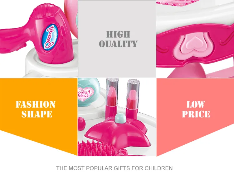 Wholesale Fashion Beauty Mirrored Kids Dressing Table Music Plastic Lighted Makeup Set Toy for Kids
