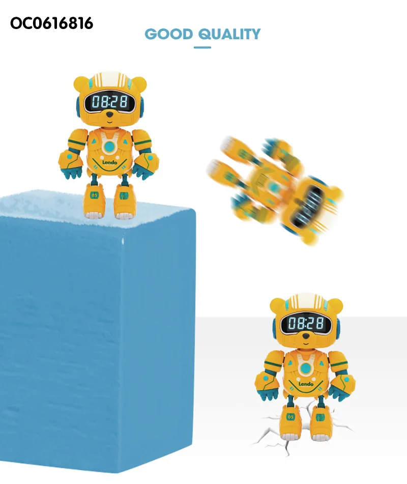 Wholesale Toy Plastic Intelligent Fashion Bear Robot Alarm Clock for Kids with Light Sound