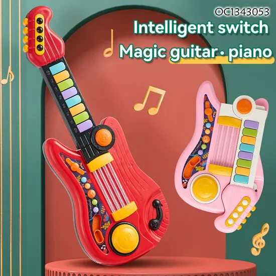 Wholesale 2 in 1 Sensor Interactive Portable Electronic Piano Keyboard Guitar Musical Instruments Toy for Kid with LED Light Music
