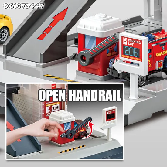 Wholesale Cartoon City Track Parking Lot Kids Fire Station Equipments Scene Set Fire Fighting Truck Toy with Plane and Fire Cars