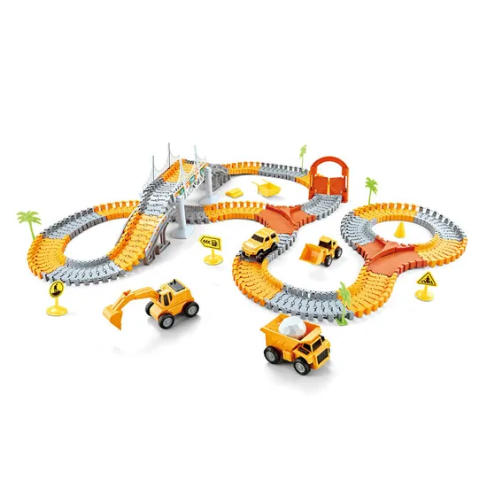 Battery Powered Engineering Truck Flexible Assembly Changeable Track Rail Car Parking Lot Slot Gift Toys for Boys Wholesale