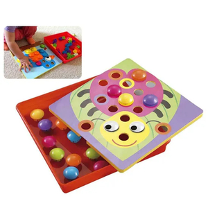 Intelligent DIY Toy 46PCS Button Nail 10 Set Animals Pattern Wooden 3D Jigsaw Puzzle Toy for Kids