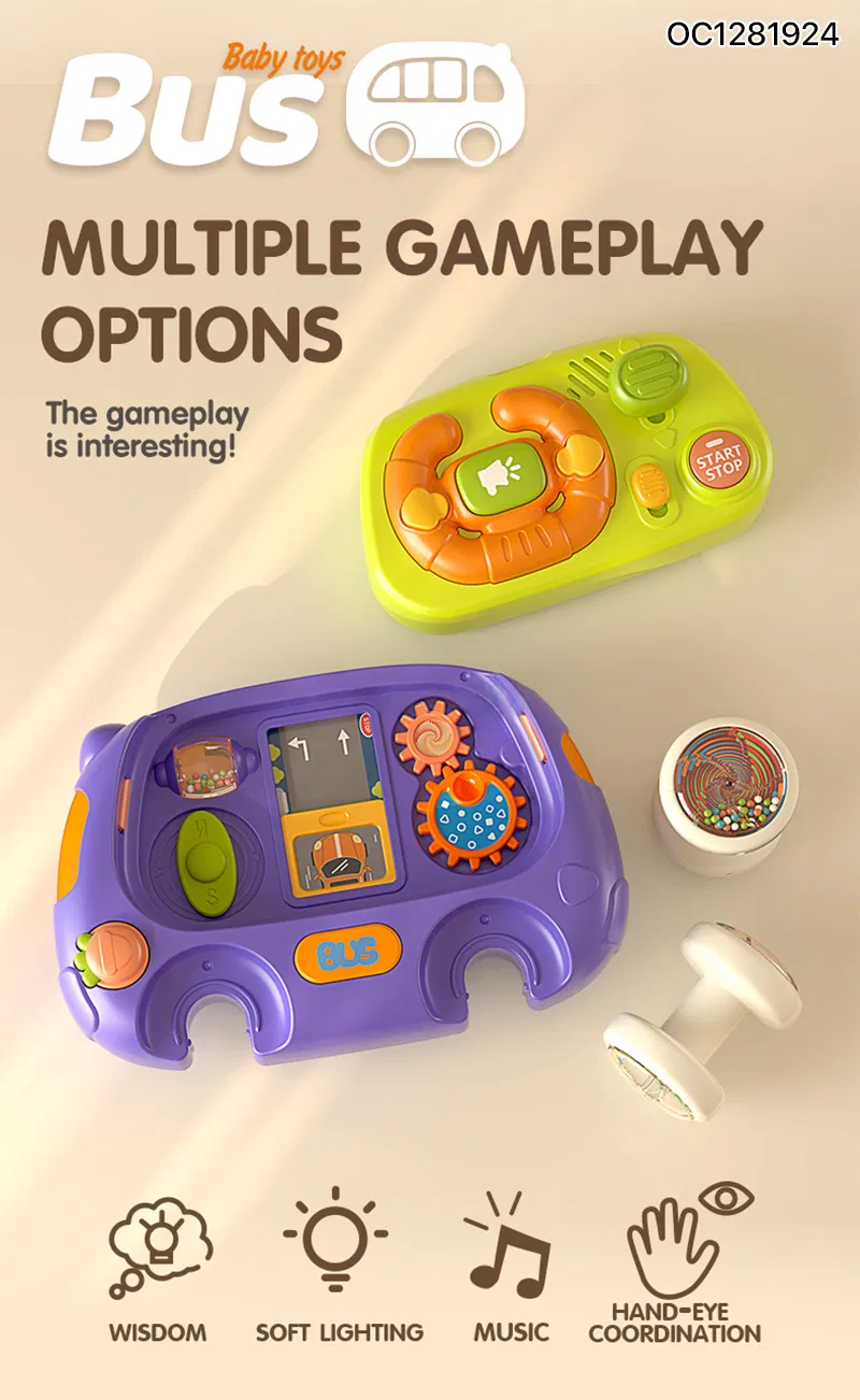 Children Educational Montessori Steering Wheel Battery Operated Lighting and Musical Educational Toy for Baby