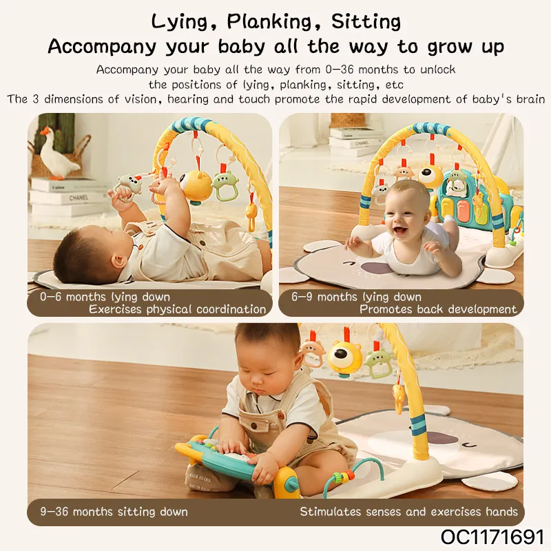 Keyboard Piano Pedal Baby Activity Sensory Play Mat Creative Flooring Crawling Mat with Hanging Rattle Toys