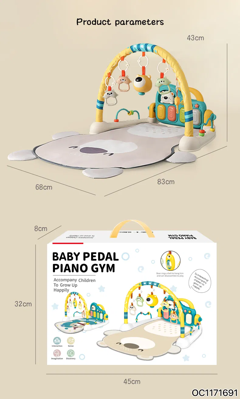 Keyboard Piano Pedal Baby Activity Sensory Play Mat Creative Flooring Crawling Mat with Hanging Rattle Toys
