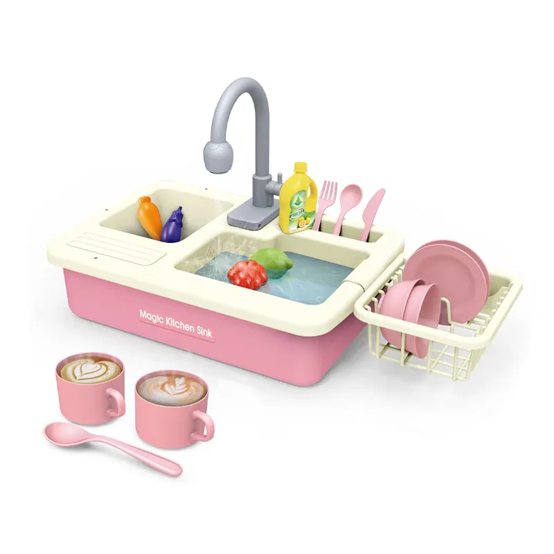 Kid Kitchen Electric Tool Set Sink Water Spray Pretend Play Vegetable Fruit Food Toy