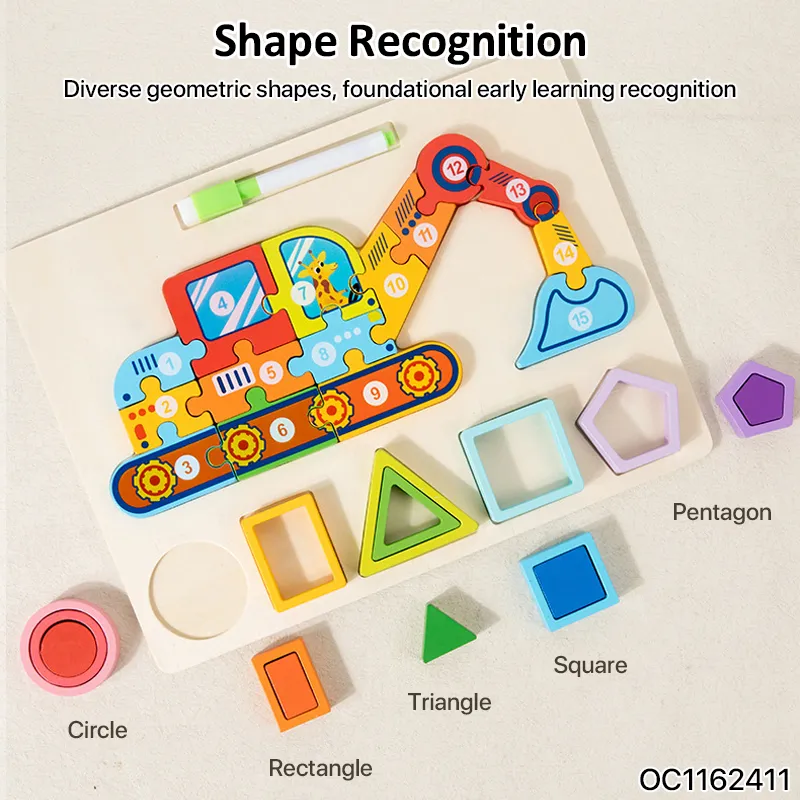 Kids Educational Engineering Truck Toy Set and Games Jigsaw Puzzles Toy for Children Wholesale 3D Wooden Jigsaw Puzzle Truck