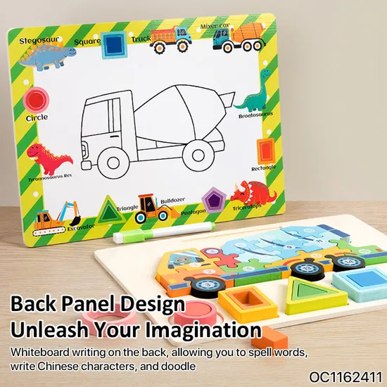 Kids Educational Engineering Truck Toy Set and Games Jigsaw Puzzles Toy for Children Wholesale 3D Wooden Jigsaw Puzzle Truck