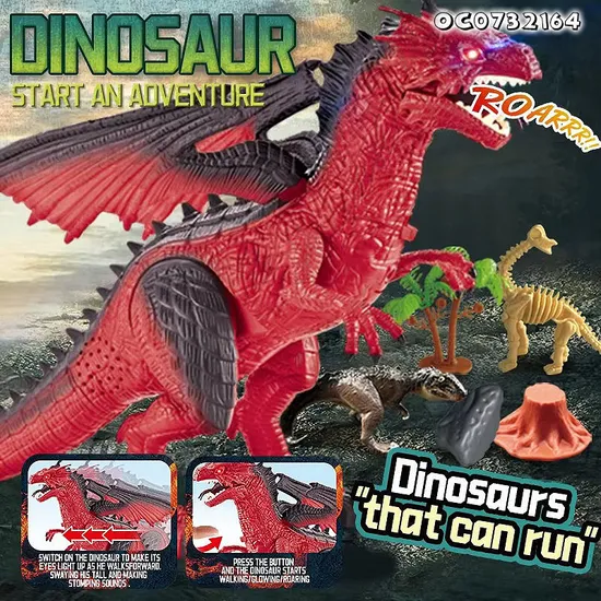 Interactive Realistic Walking Simulation Roaring Children Battery Operate Electric Dinosaur Robot Toy with Light up
