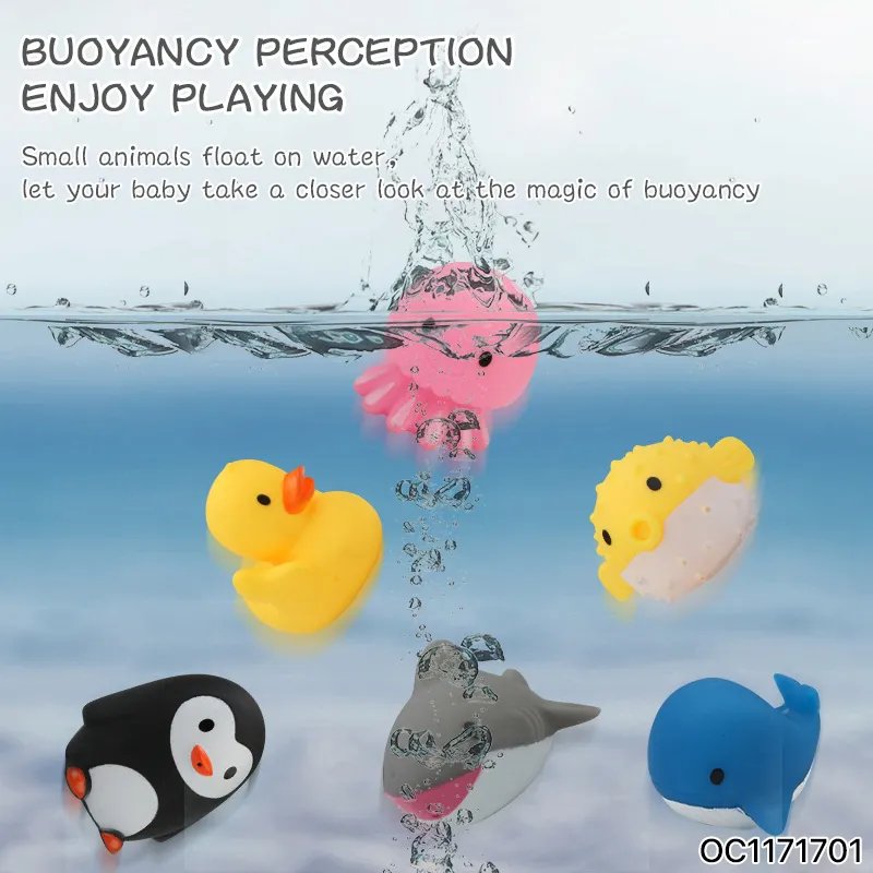 Wholesale Summer Montessori Rubber Cartoon Sea Animal Figure Custom Bath Fishing Water Gift Bath Toy for Kids