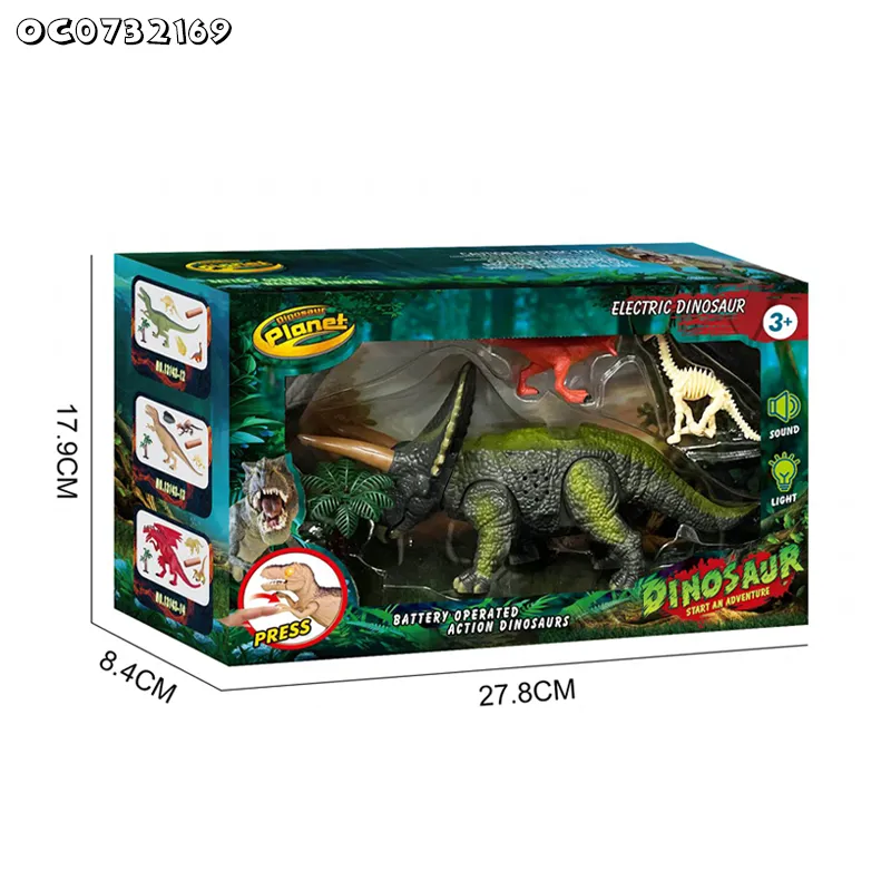 New Arrival Realistic Like Animals Movable Joint Walking Triceratops China Wholesale B O Dinosaur Toy with Light Sound for Children
