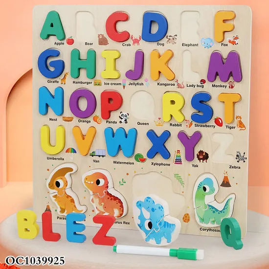 3D Cute Cartoon Animal ABC Wooden Jigsaw Puzzle Creative Cognitive Educational Toy for Preschool Made in China
