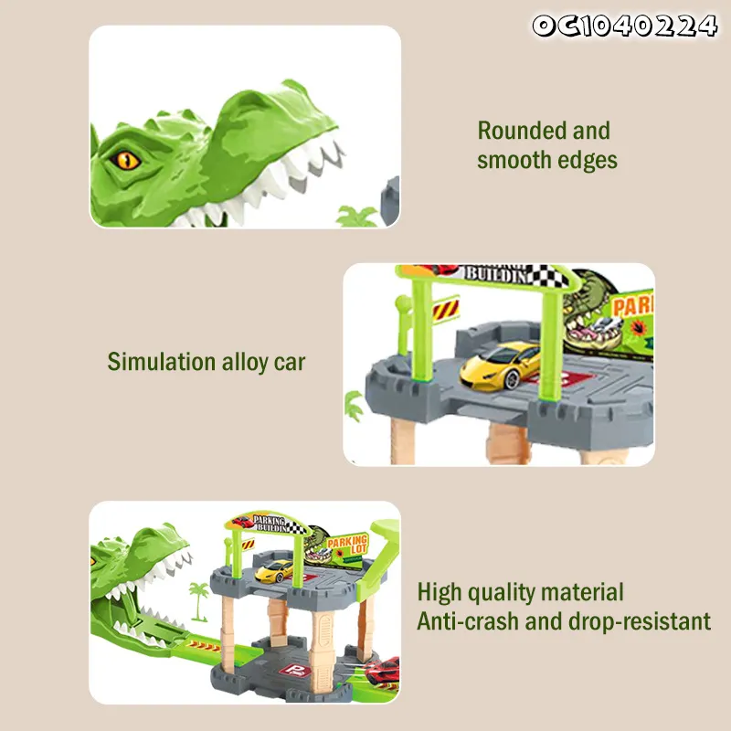 Jurassic Park Kids Ejection Board Game Small Catapult Toys Dinosaur Race Track Car Parking Lot Toy with Mini Alloy Model Car