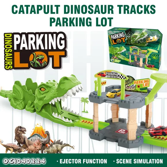 Jurassic Park Kids Ejection Board Game Small Catapult Toys Dinosaur Race Track Car Parking Lot Toy with Mini Alloy Model Car