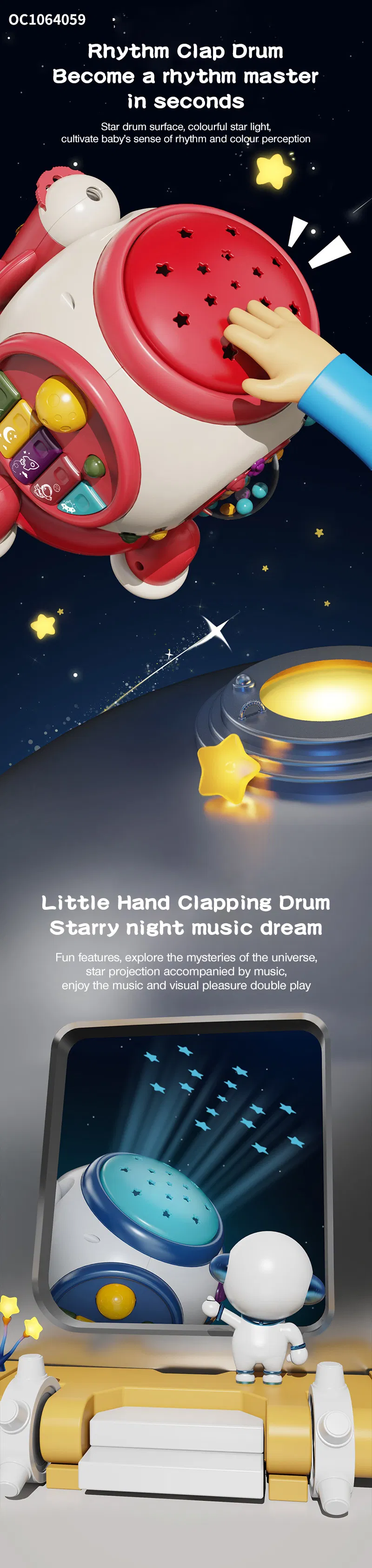 Wholesale Musical Montessori Learning Keyboard Hand Drum 6 in 1 Montessori Custom LED Projector Toy