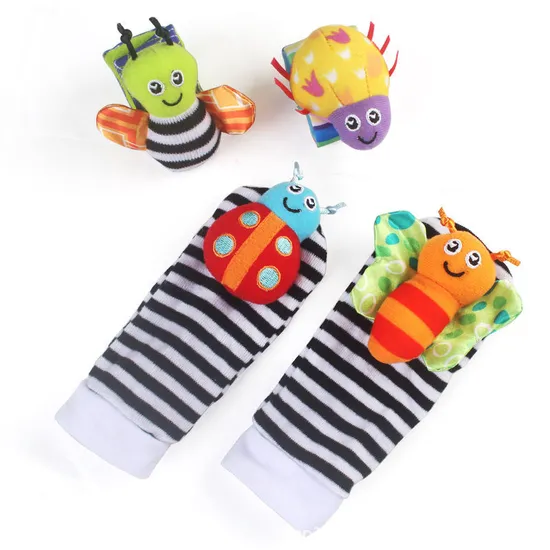 Infant Gift Early Educational Soft Plush Stuffed Toddler 3D Animal Baby Sock with Sensory Rattle Toy for Newborn Hand Wrist Foot