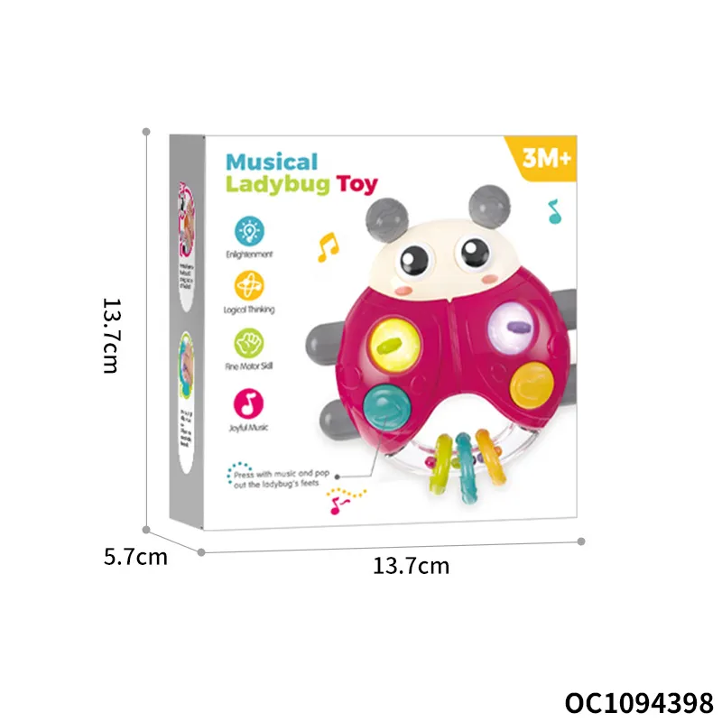 Battery Operated Baby Rattles Montessori Silicone Press Button Game 0-24 Months Toys with Light Music for Hand Eye Coordination Train