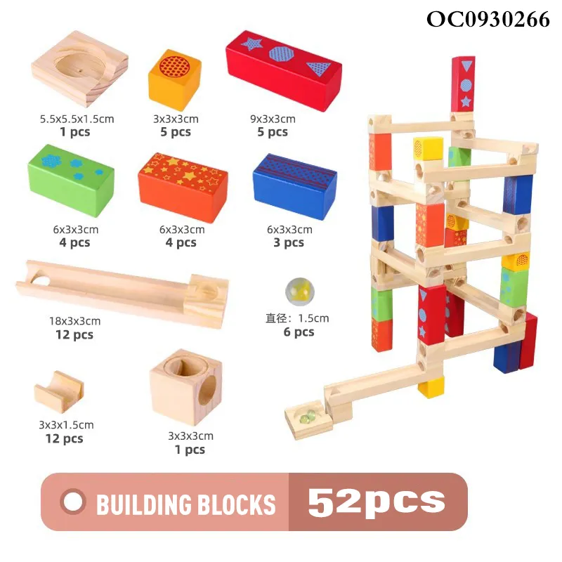 Wholesale Montessori Educational Wooden DIY Marble Run Track Ball Building Block Toy