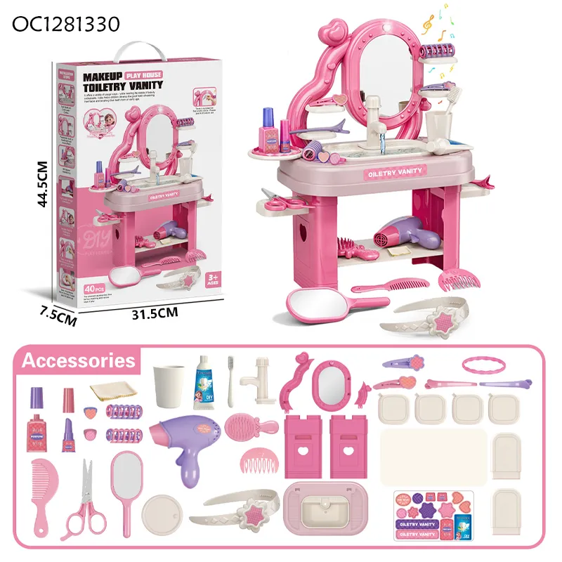 Wholesale Fashion Girls Beauty Products Make up Mirror Dressing Table Pretend Toy with Light and Music