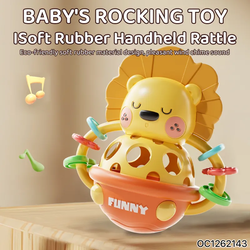 Lovely Cartoon Lion Design Tumbler Roly Poly Toy Soft Rubber Handheld Bell Grab Shake Plastic Rattle Ball Toy for Newborn Baby