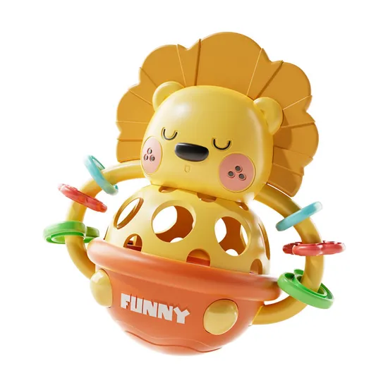 Lovely Cartoon Lion Design Tumbler Roly Poly Toy Soft Rubber Handheld Bell Grab Shake Plastic Rattle Ball Toy for Newborn Baby