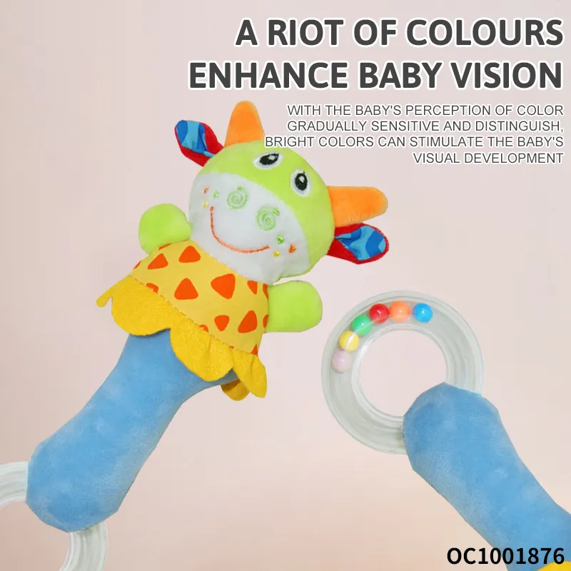 Cute Cow Design Easy Grasping Toys Soothing Soft Plush Baby Educational Hand Rattles Toys with Soft Toy Animal Head Design