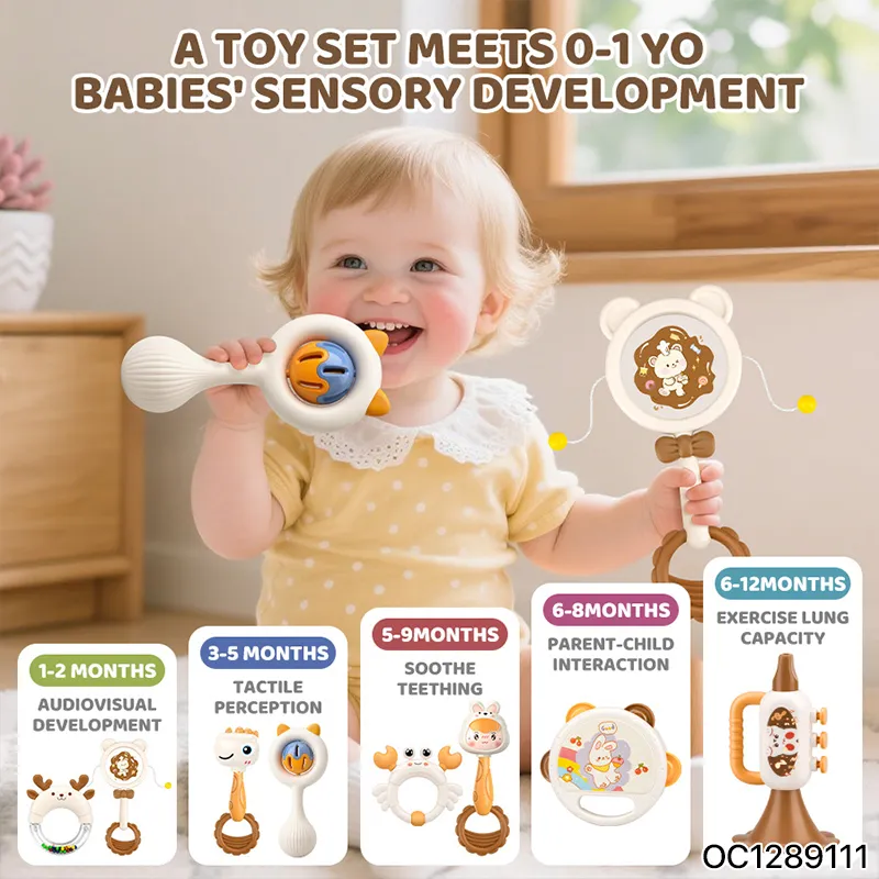 Musical Instruments Hand Shaking Bell Plastic Baby Rattle Drum Toys Wholesale Best Selling Newborn Toys with Storage Box