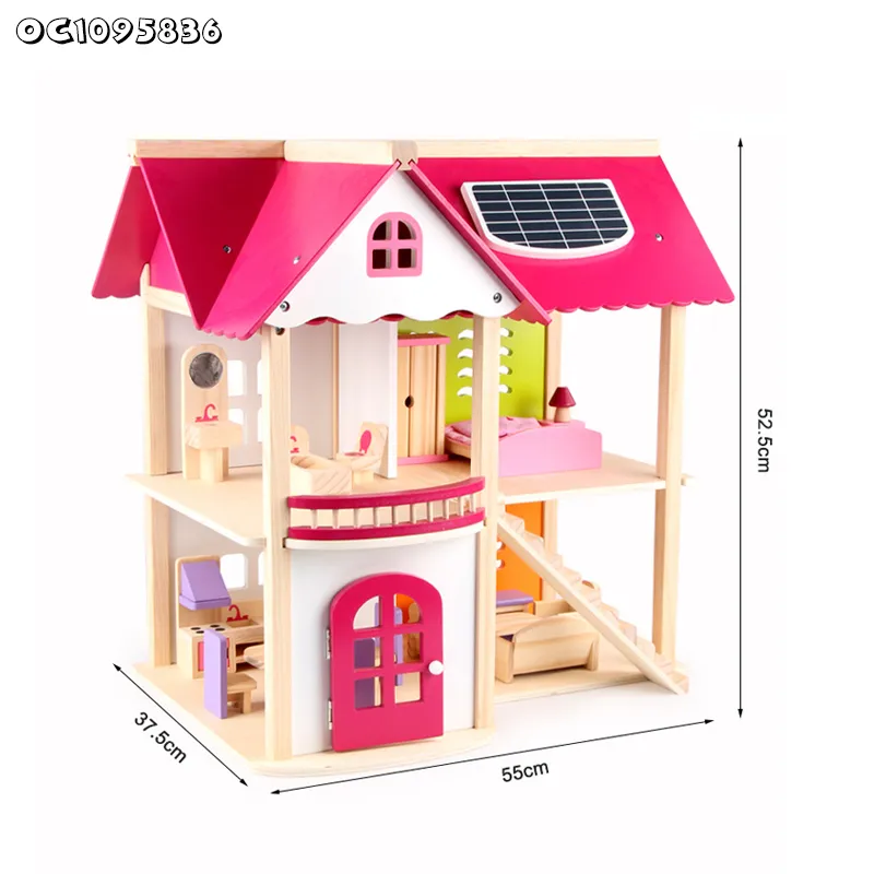 Wholesale Montessori Miniature Wooden Furniture DIY Doll House Family Pretend Set Toy Dollhouse for Children