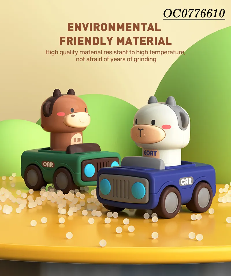 Wholesale Miniature Children Hot Selling Plastic Cute Cow Push Press and Go Animal Toy Car for Baby