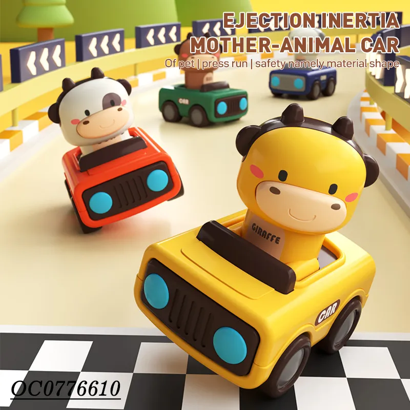 Wholesale Miniature Children Hot Selling Plastic Cute Cow Push Press and Go Animal Toy Car for Baby
