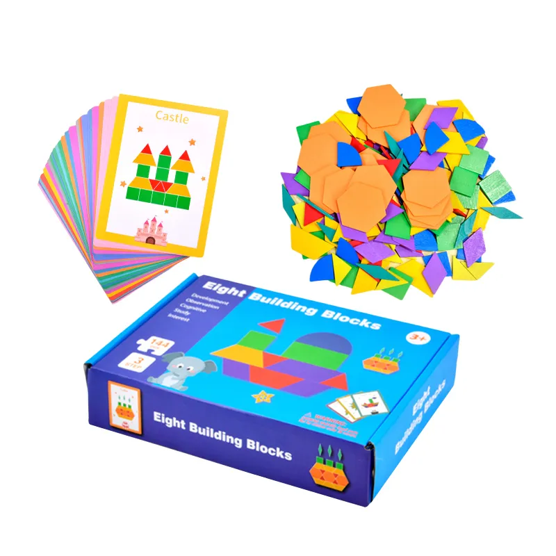 Wooden 3D Geometric Shape Jigsaw Puzzles Educational Gift Toys for Learning Intellectual Development and Creativity Matching Cards