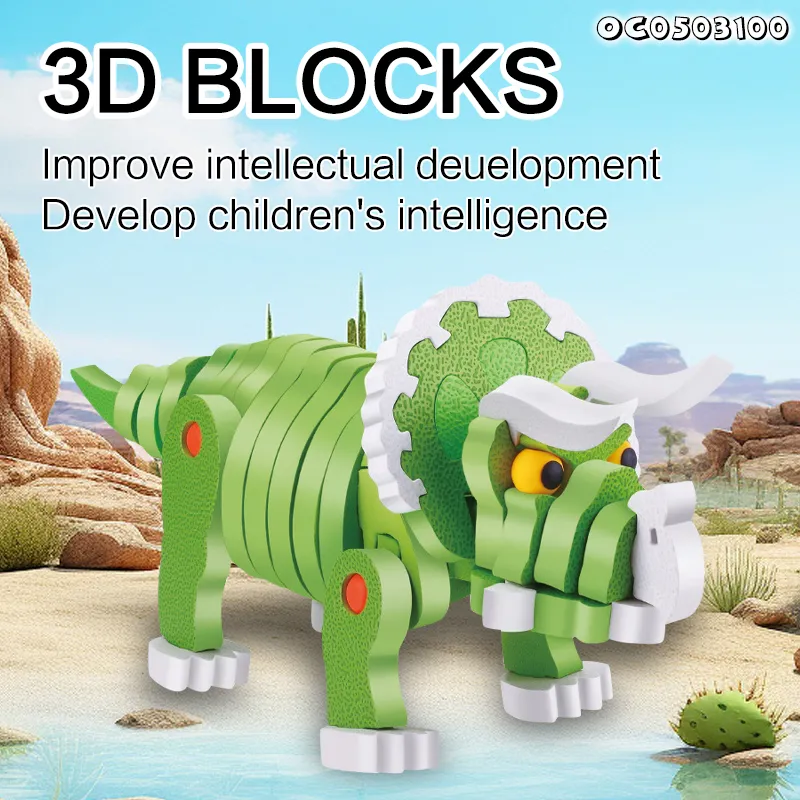 Creative Learning Game Kids Brain Development Toys Latest 3D Triceratops DIY Assemble Dinosaur Model Toy