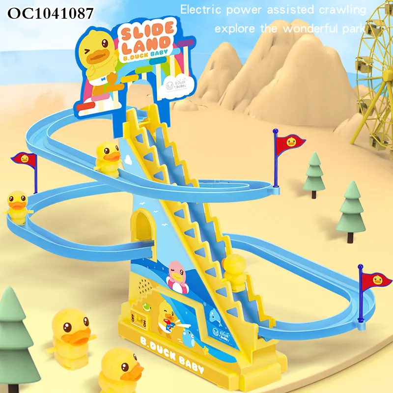 Hot Sell Little Yellow Duck Goes up The Stairs and Down The Slide Electric Duck Track Music Lights Children's Toys