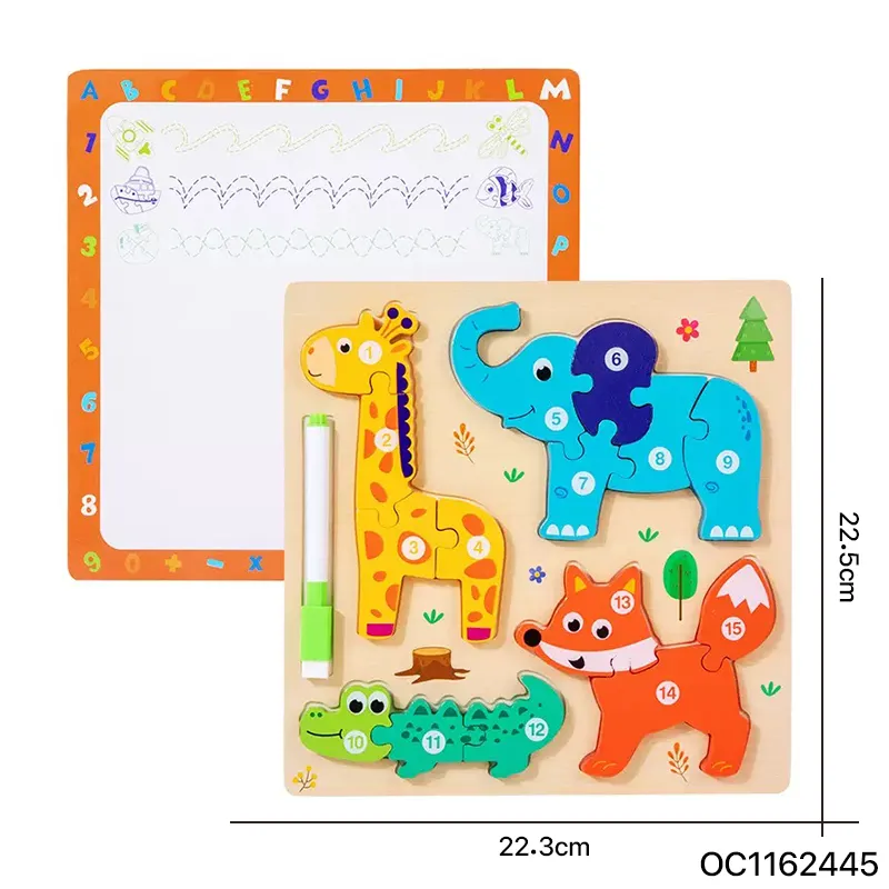 Children Wooden DIY 3D Cartoon Animal Home Jigsaw Puzzle Board Early Educational Toys for Toddlers Cognitive Items