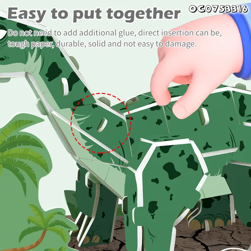 3D Cardboard Printing Service Three Dimensional Children Puzzle Assembly Brachiosaurus Toy Dinosaur World Jigsaw Puzzles Toy for Kid