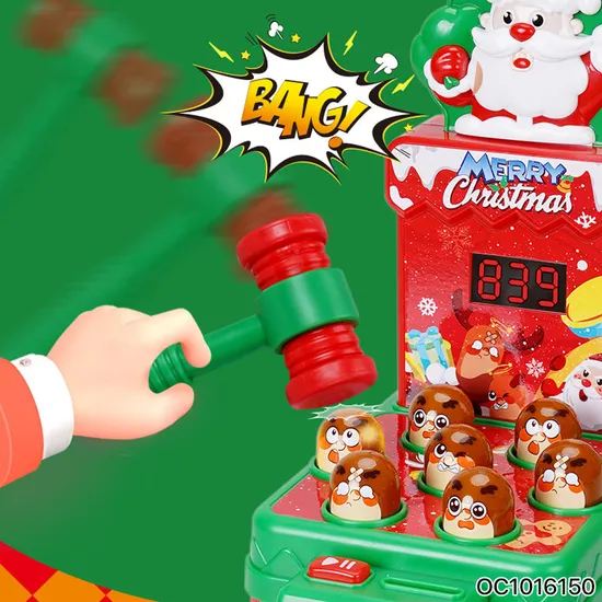 Christmas Kids Games 2 Players Whack a Mole Hammer Toy with Light and Music